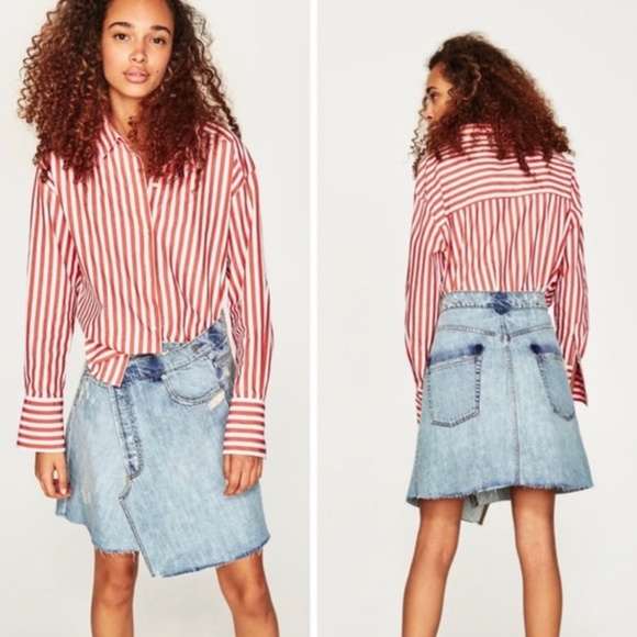 Zara Dresses & Skirts - ZARA The Reconstructed Pant Denim Skirt Small
